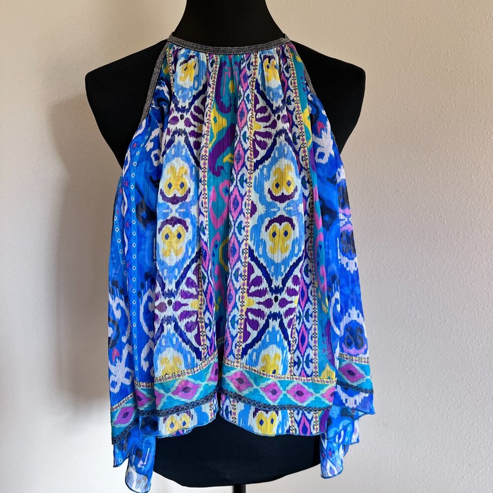 Zara - Women’s Printed Sheer Halter Top - Size XS - Blue